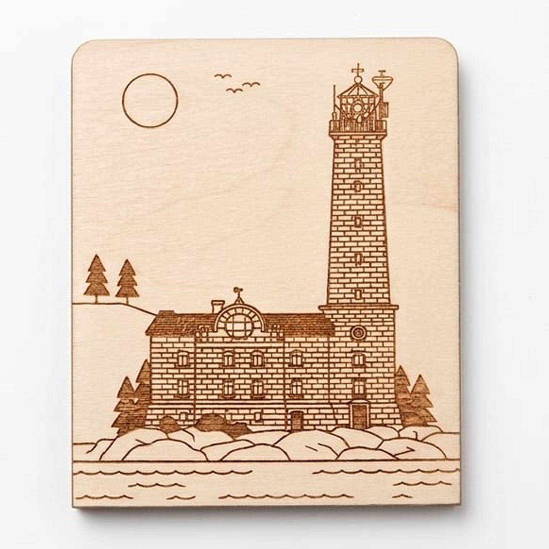 Russarön majakka puinen magneetti laserkaiverrettu Hanko Suomi Russarö lighthouse trä magnet lasergraverad Hangö Finland Russaro lighthouse wooden magnet laser engraved Hanko Finland