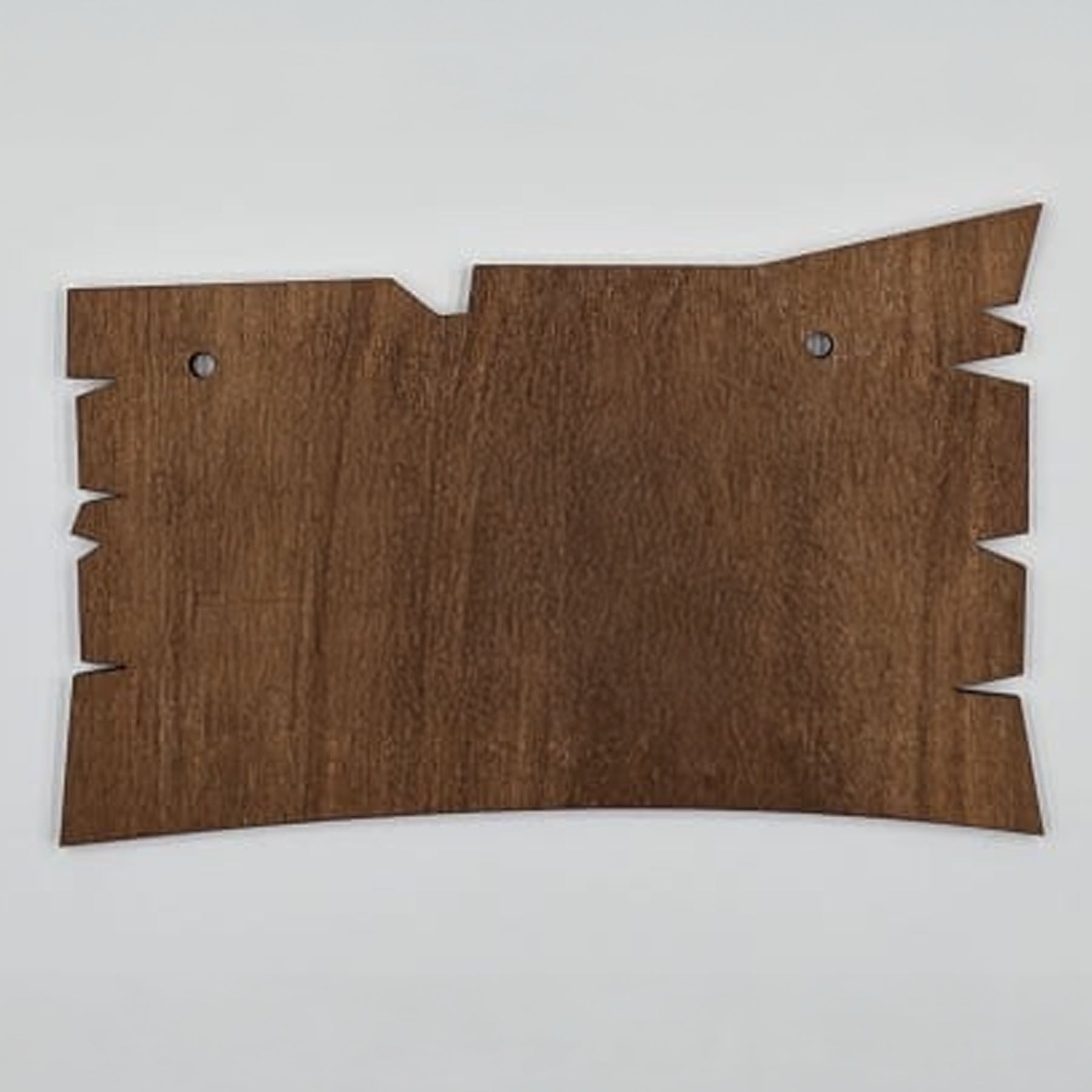 A curved rectangular custom engraved sauna sign made of brown heat-treated birch wood with mounting holes.