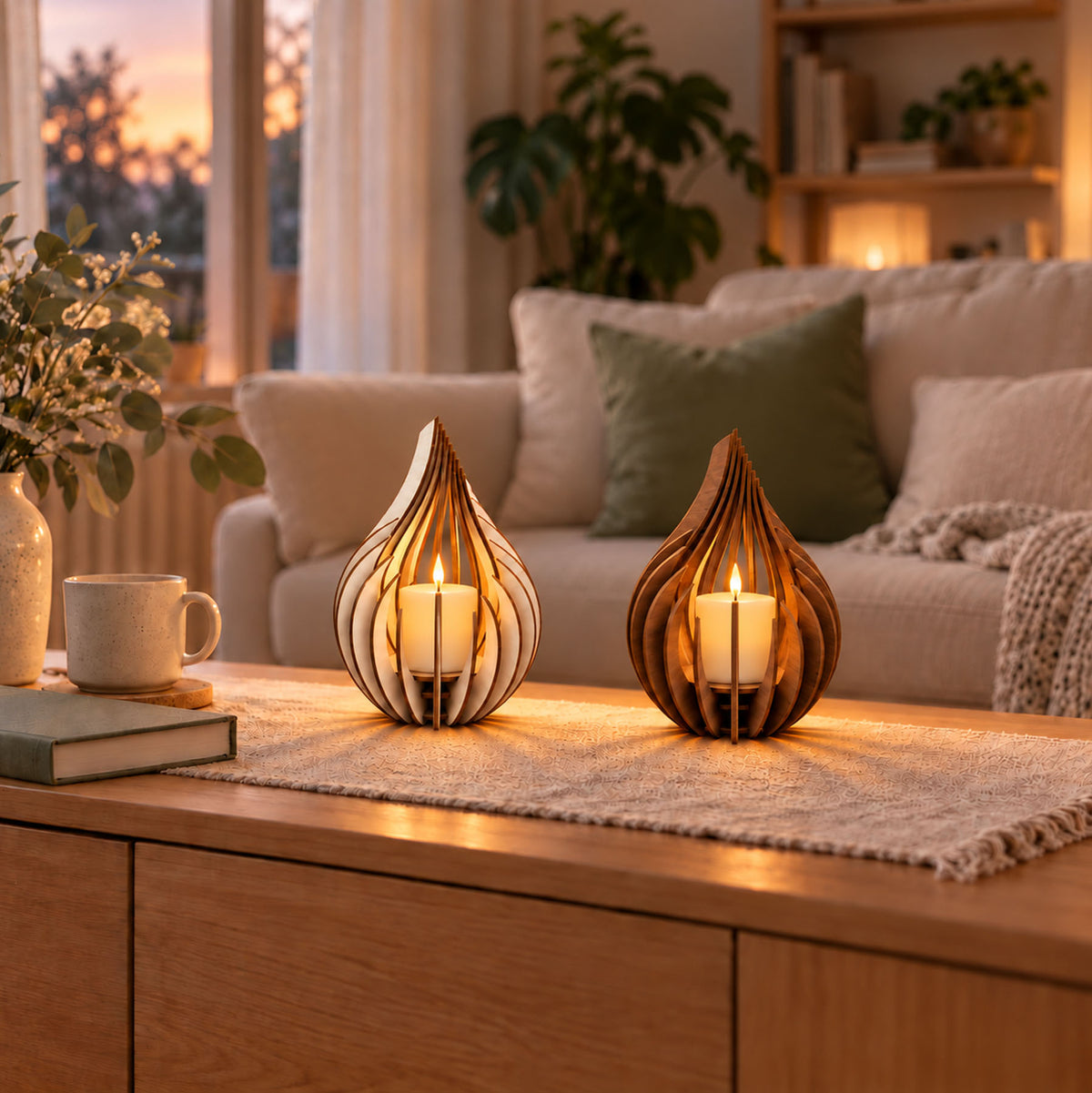 Wooden Flame Lantern LED
